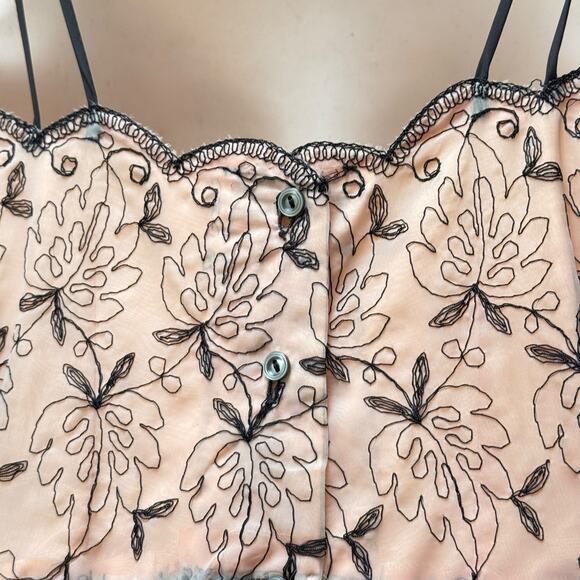 Vintage 1950s Sheer Cupcake Chiffon Embroidered Party Dress Pink & Black XS - Picture 10 of 16